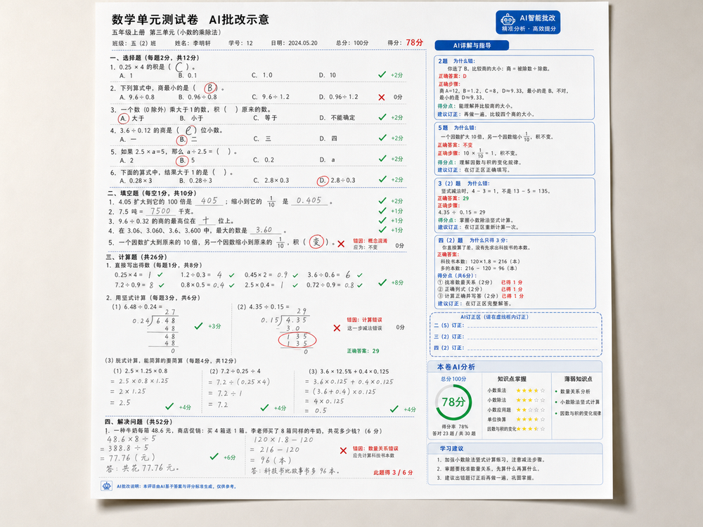 作业AI批改示意图